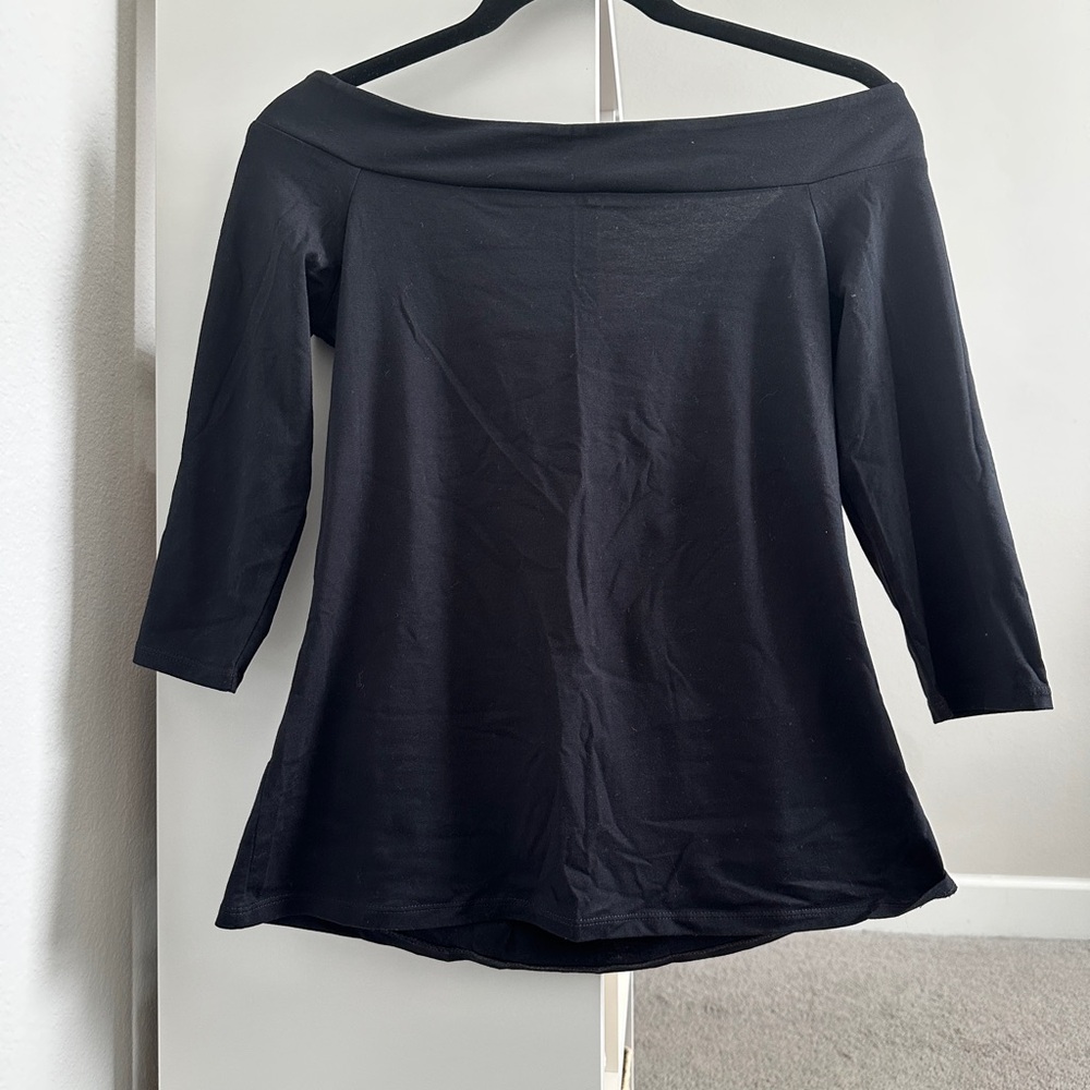 LOFT Black Off-Shoulder 3/4 Sleeve Top - Picture 2 of 4